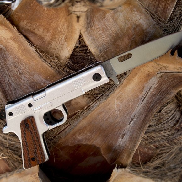 Silver 1911 Spring Assisted Gun Knife with Folding Handle - Picture 1 of 7